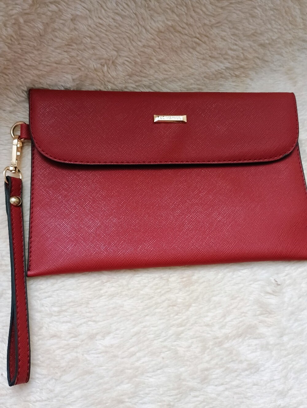 Elim & Paul Red Saffiano Faux Leather Envelope Wristlet Clutch - Like New